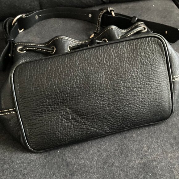 DOONEY & BOURKE Pebbled Drawstring Bucket Handbag Satchel Black Leather 10x9 - Picture 8 of 13